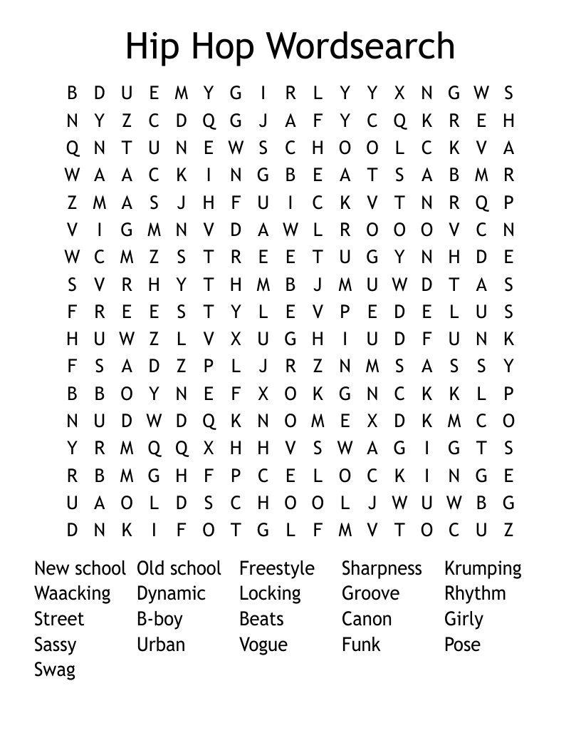 Hip Hop Wordsearch