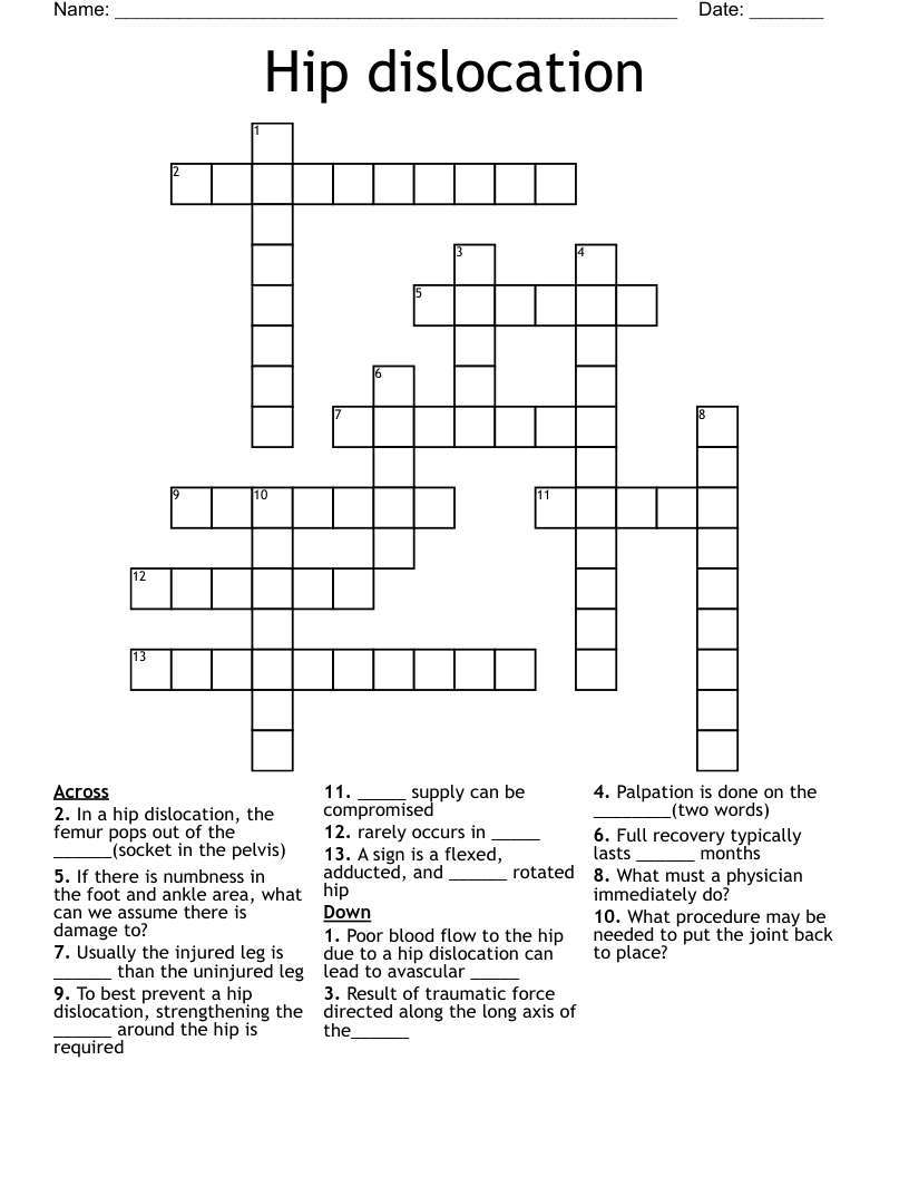 Hip dislocation Crossword