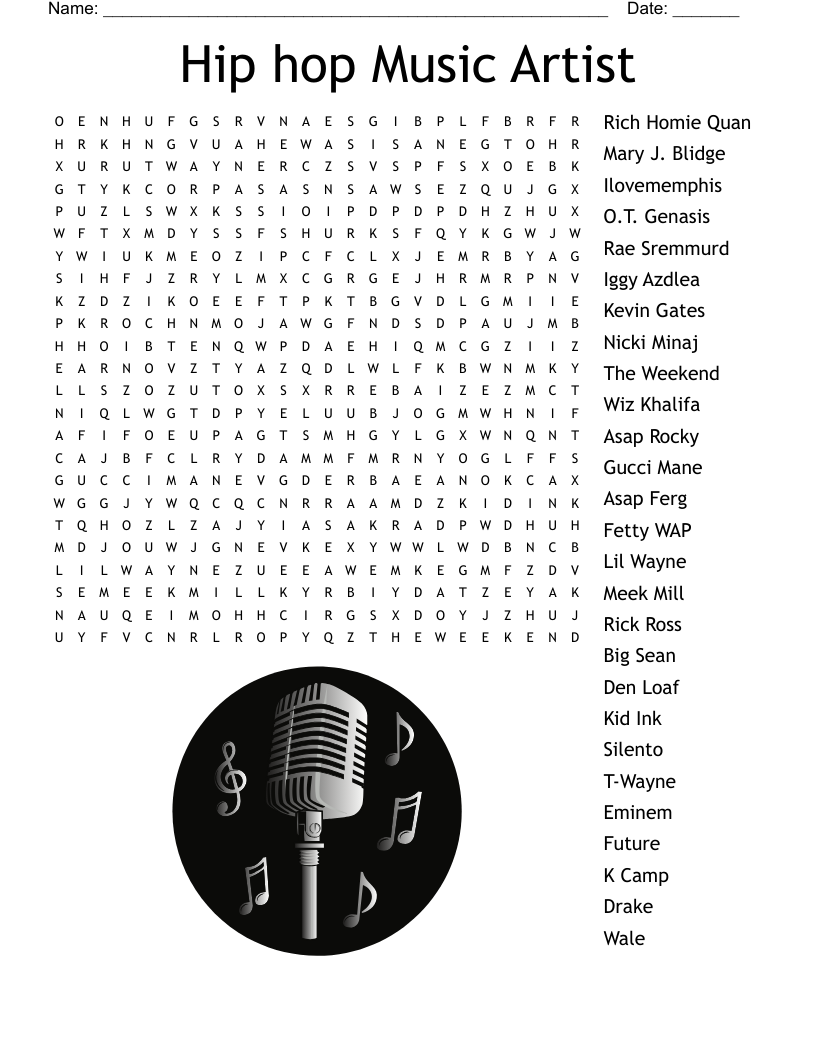 Hip hop Music Artist Word Search
