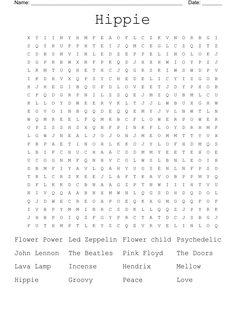 Hippie  Word Search