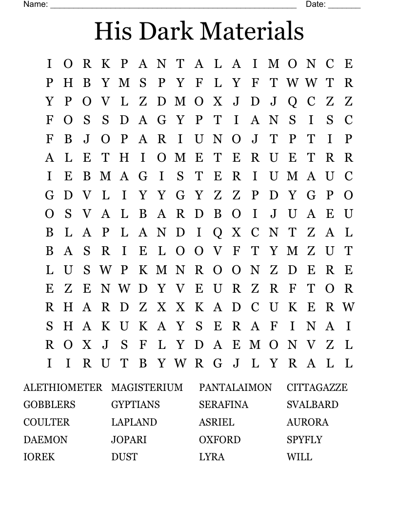 His Dark Materials Word Search