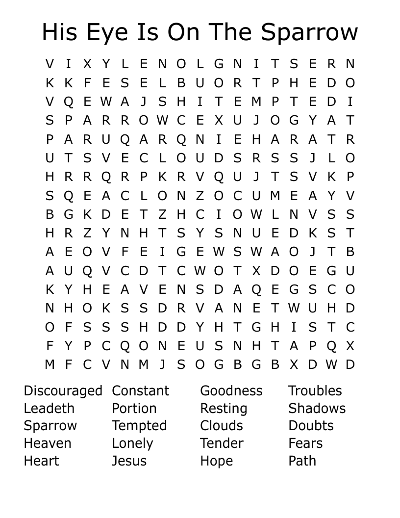 His Eye Is On The Sparrow Word Search
