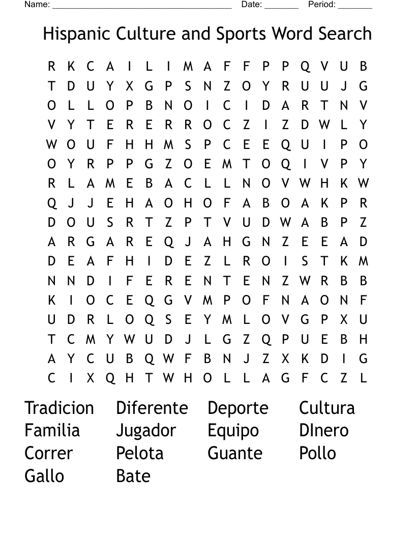 Hispanic Culture and Sports Word Search