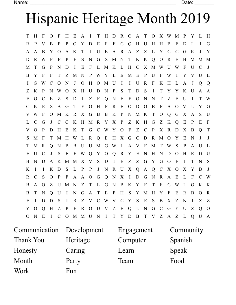 Hispanic Heritage Month 2019 Word Search