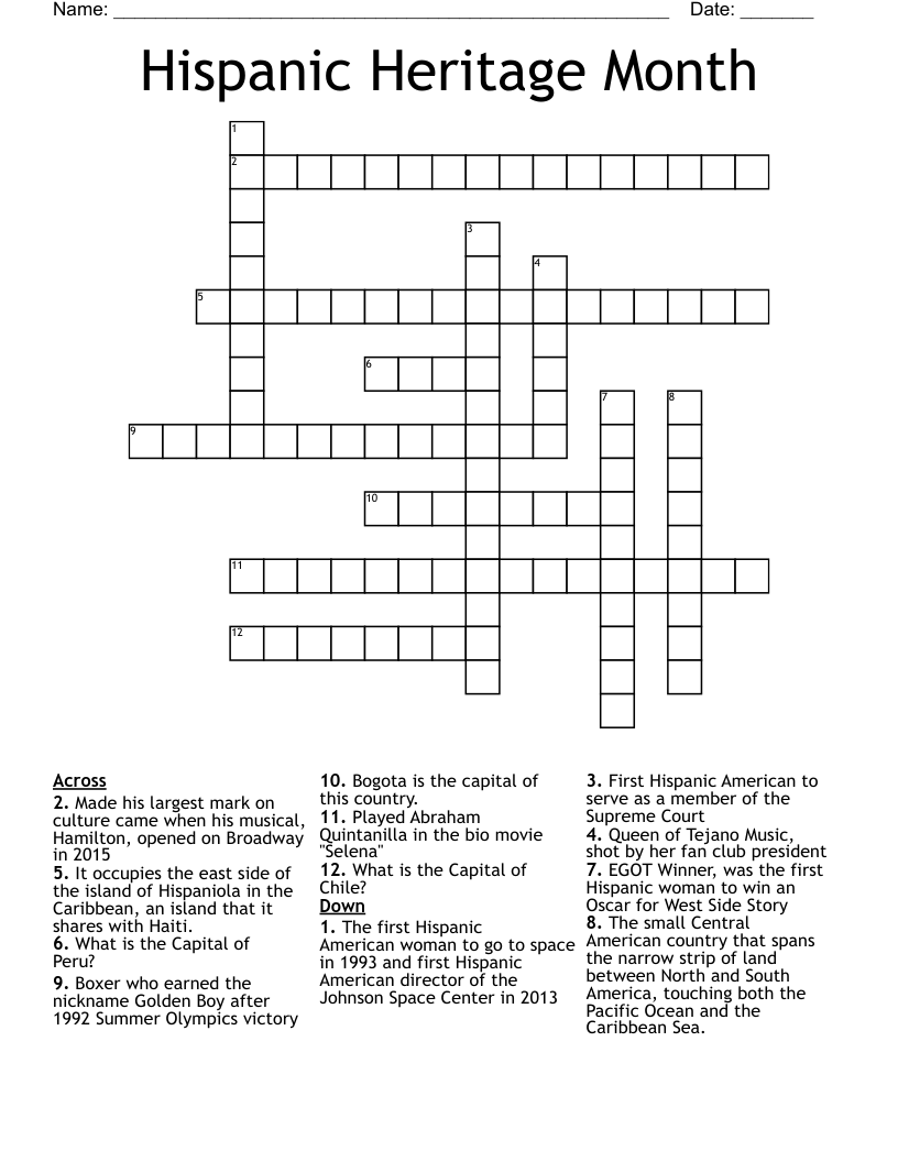 Hispanic Heritage Month Crossword