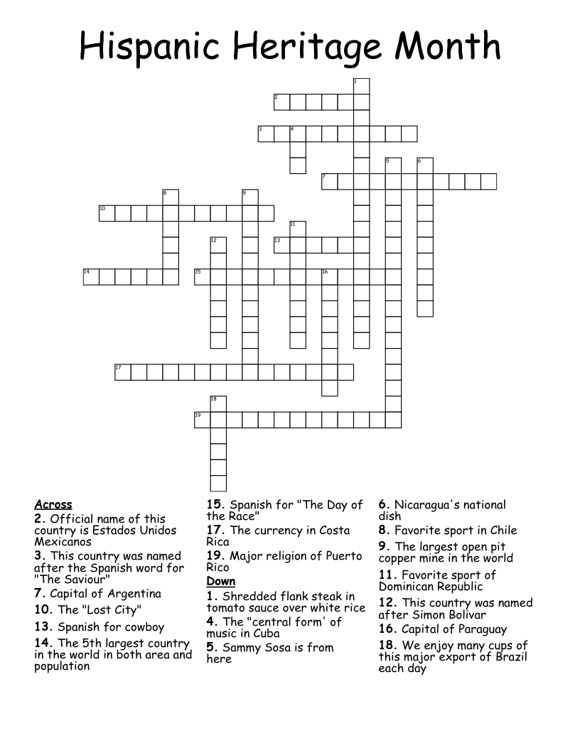 Hispanic Heritage Month Crossword
