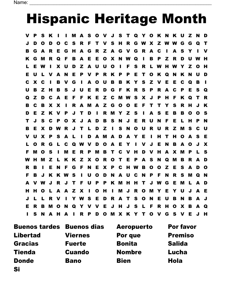 Hispanic Heritage Month  Word Search