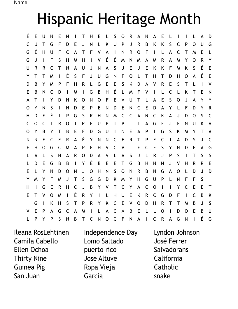 Hispanic Heritage Month  Word Search