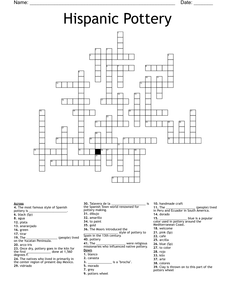 Hispanic Pottery Crossword
