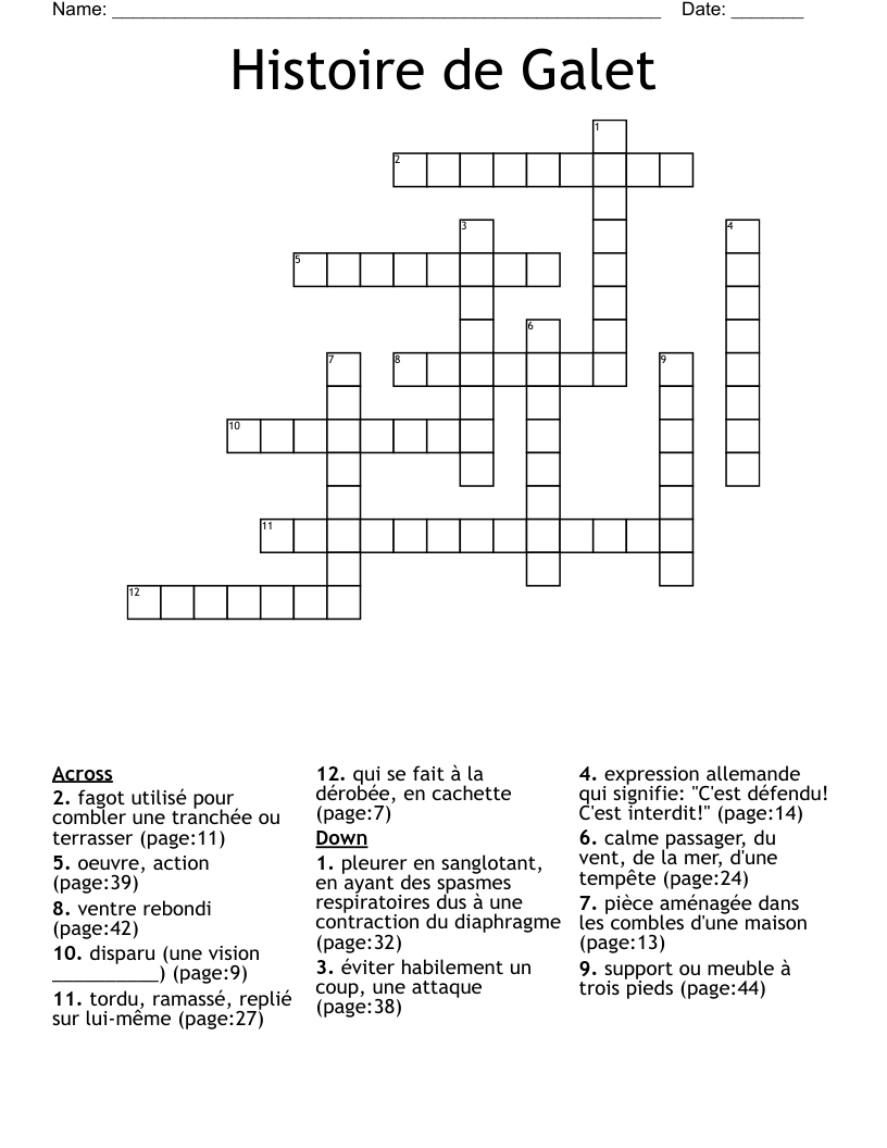 Histoire de Galet Crossword