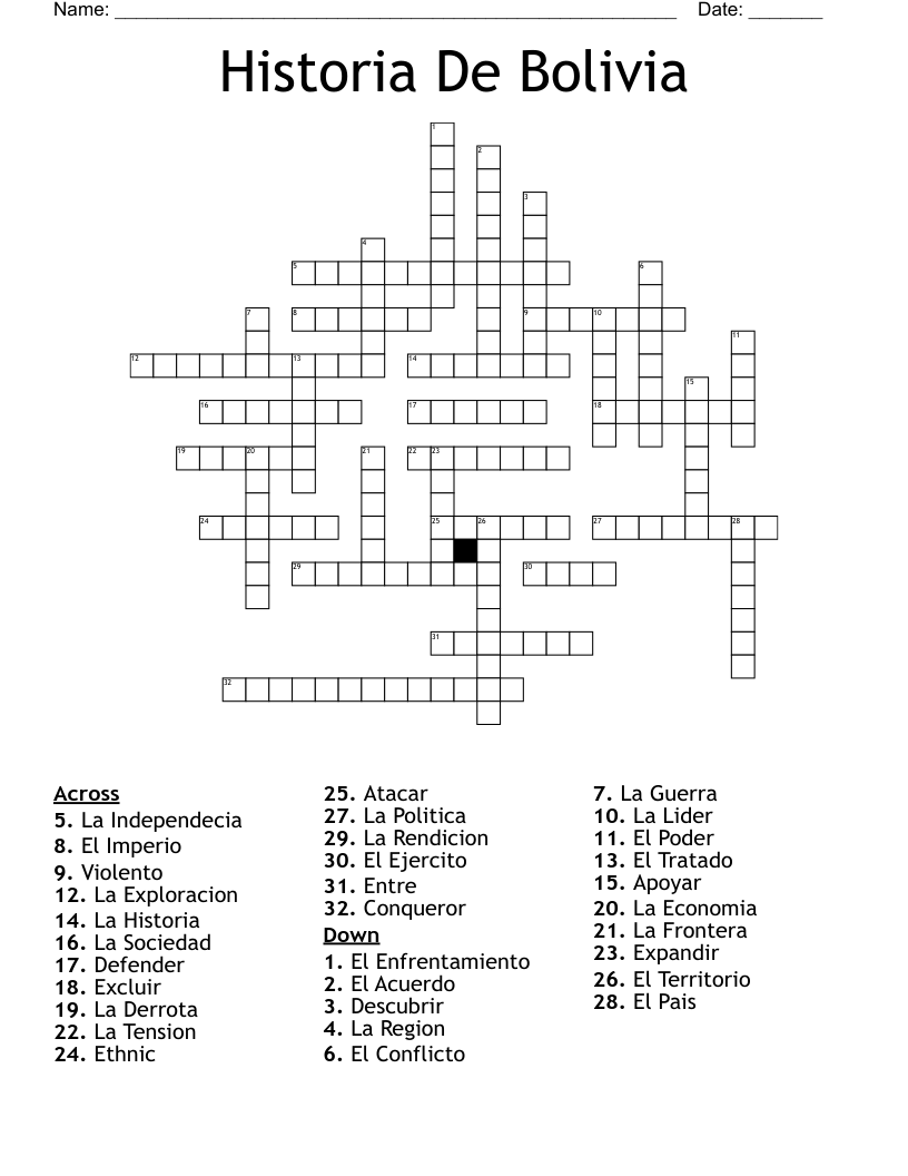 Historia De Bolivia Crossword