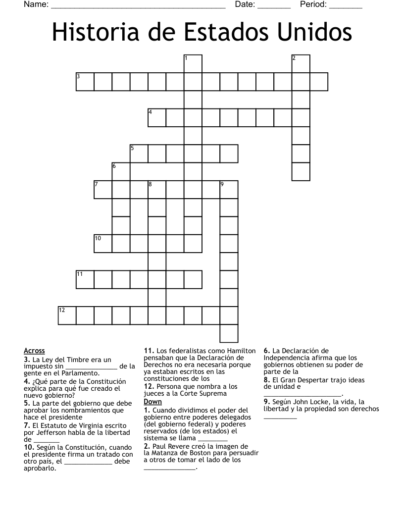 Historia de Estados Unidos Crossword