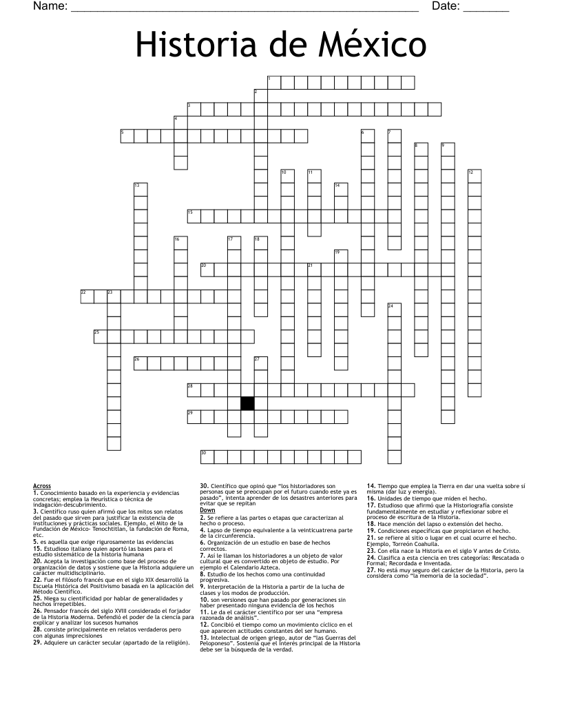 Historia de México Crossword