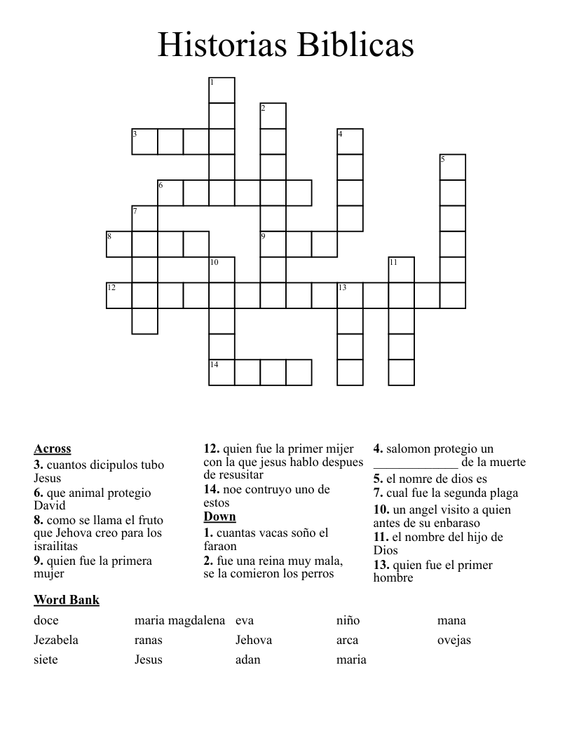 Historias Biblicas Crossword