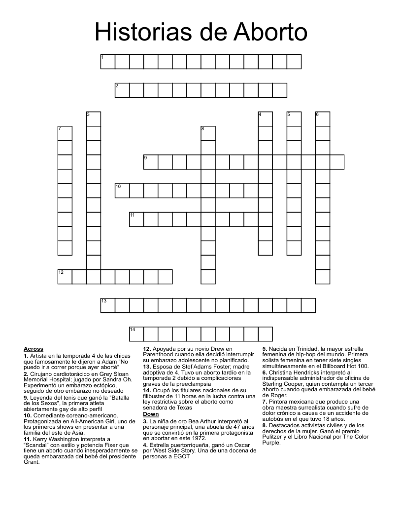 Historias de Aborto  Crossword