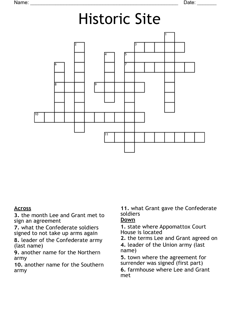Historic Site Crossword