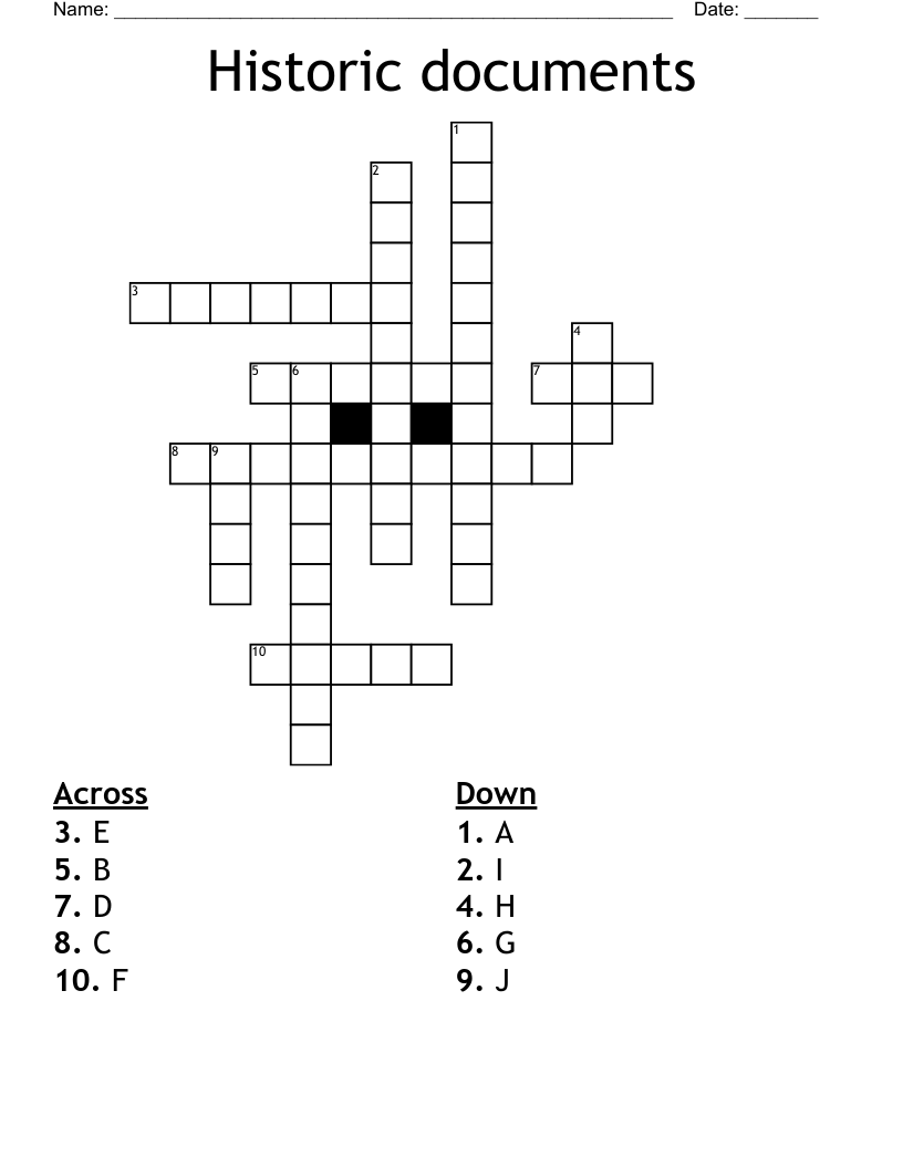 Historic documents Crossword