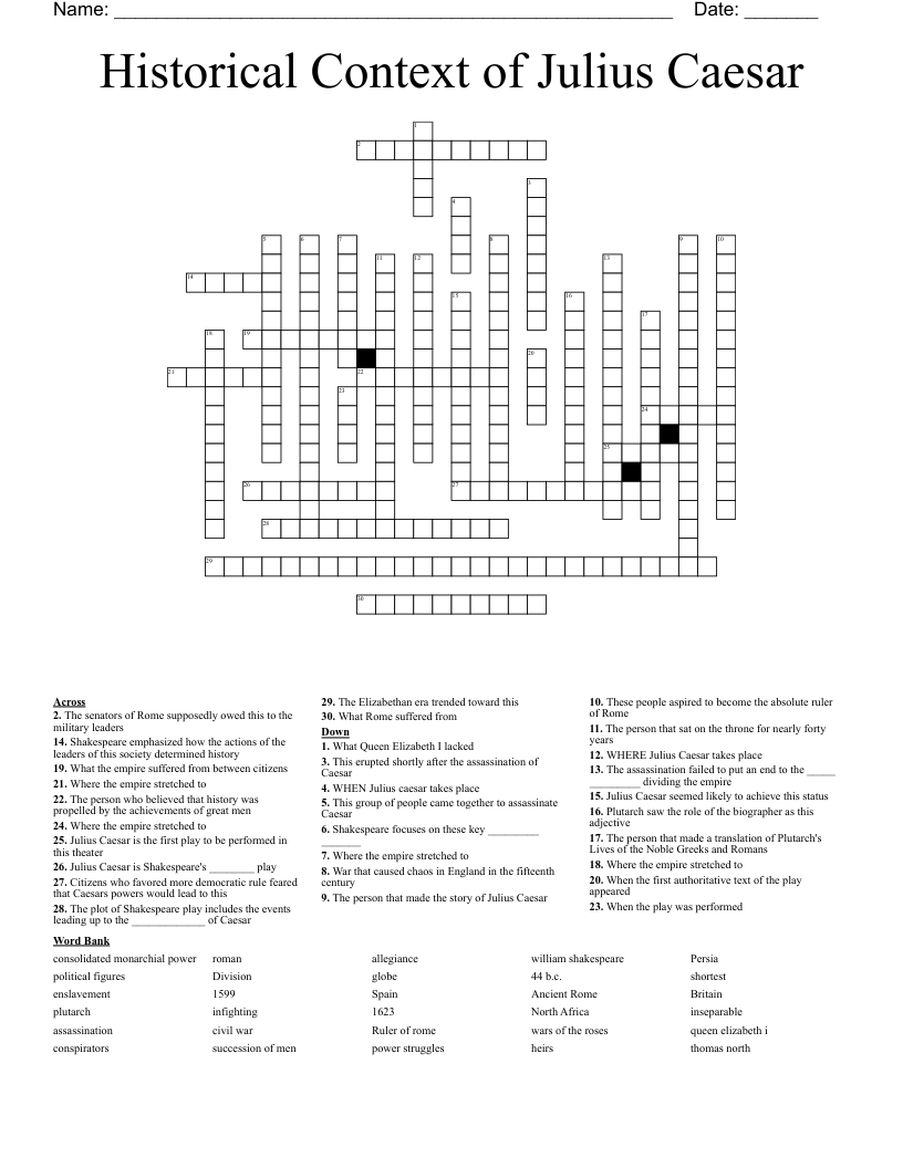Historical Context of Julius Caesar  Crossword