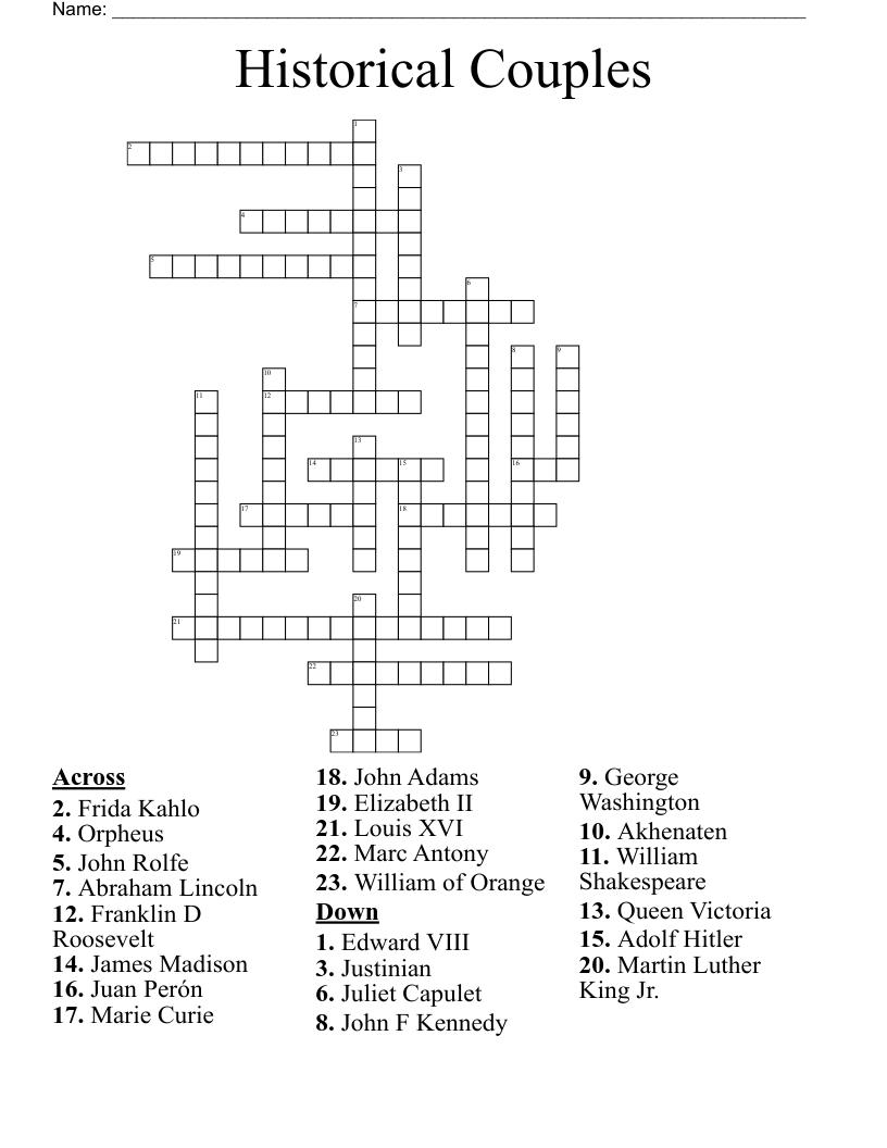 Historical Couples Crossword