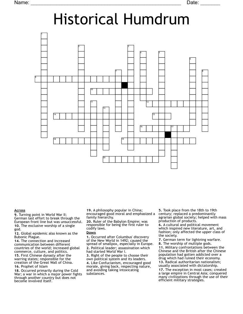 Historical Humdrum Crossword