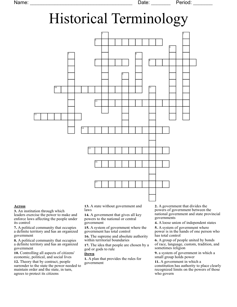 Historical Terminology Crossword