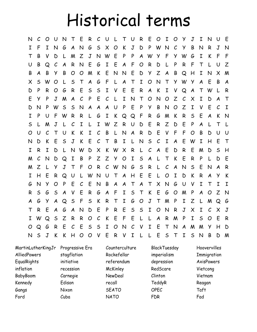Historical terms  Word Search