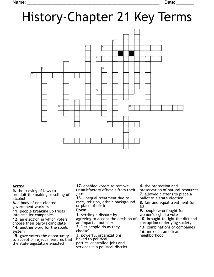 History-Chapter 21 Key Terms Crossword