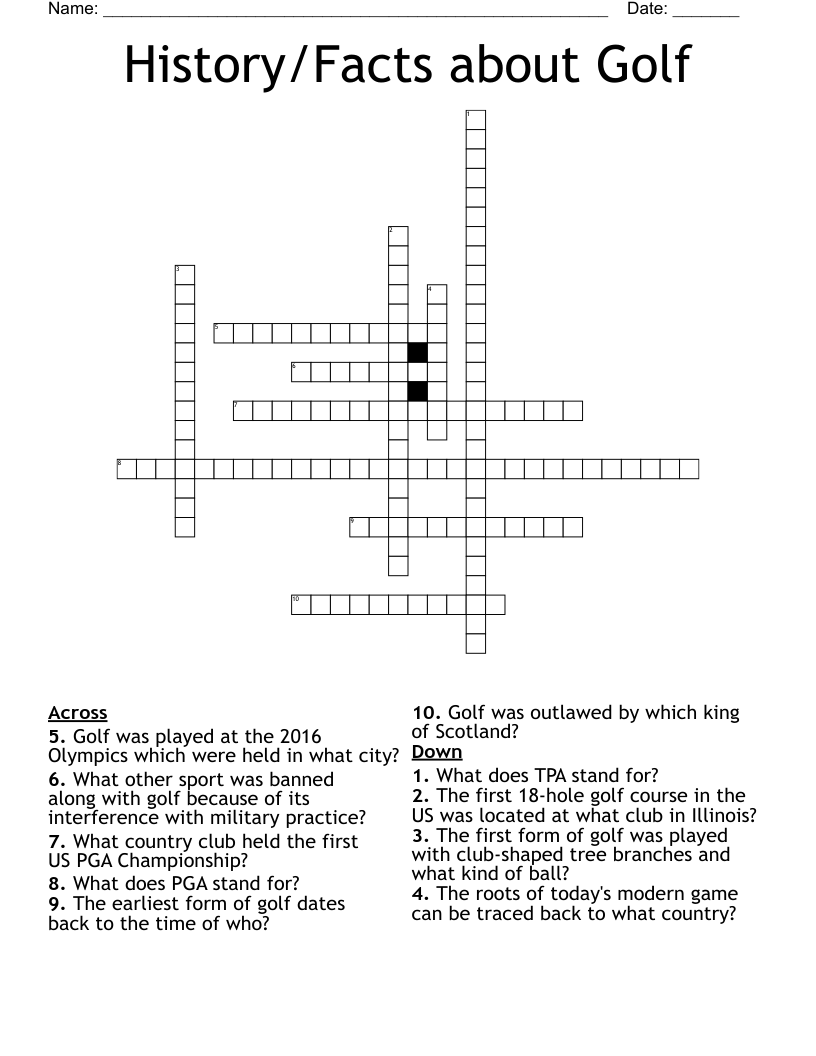 History/Facts about Golf Crossword