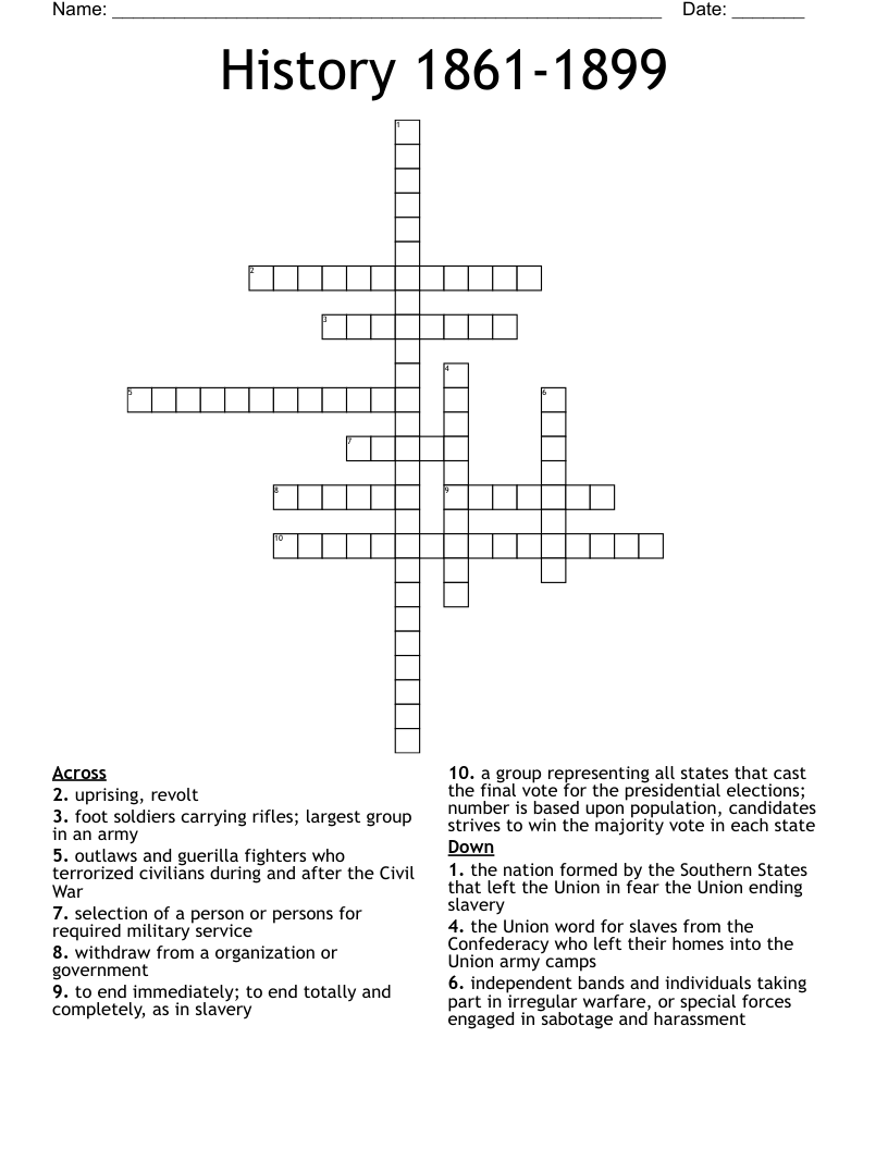 History 1861-1899 Crossword