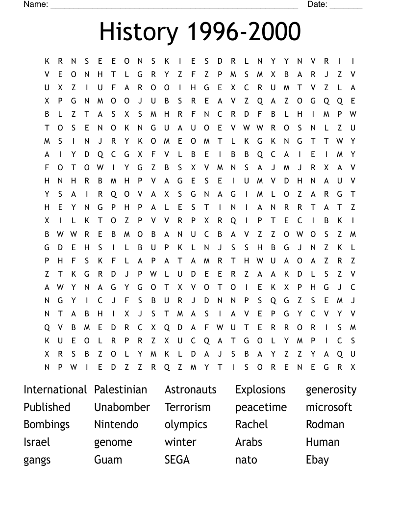 History 1996-2000 Word Search