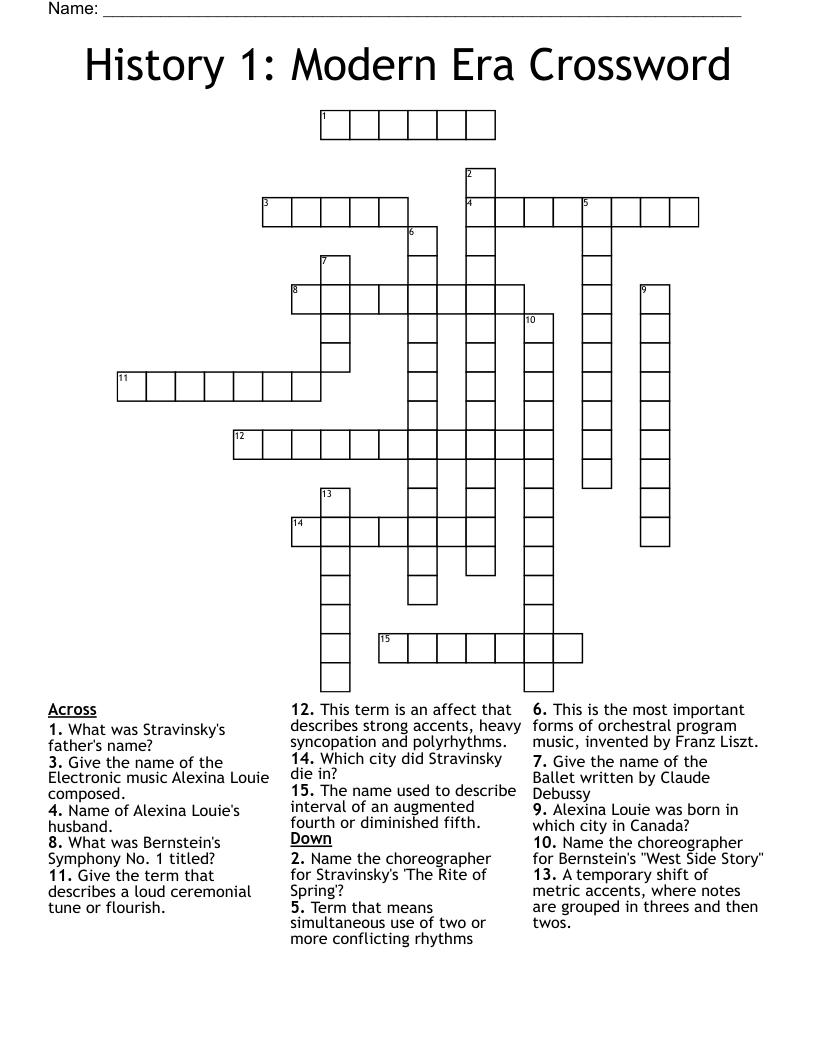 History 1: Modern Era Crossword