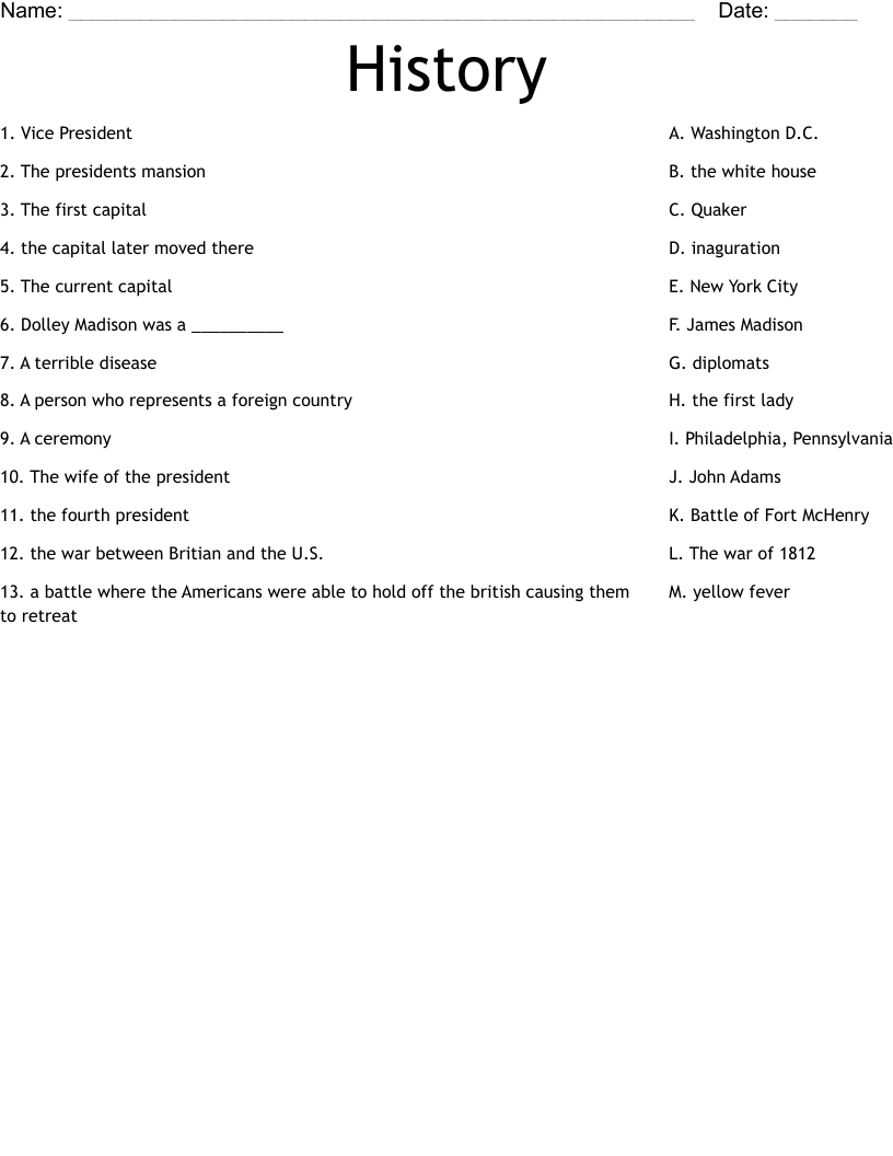 History Worksheet