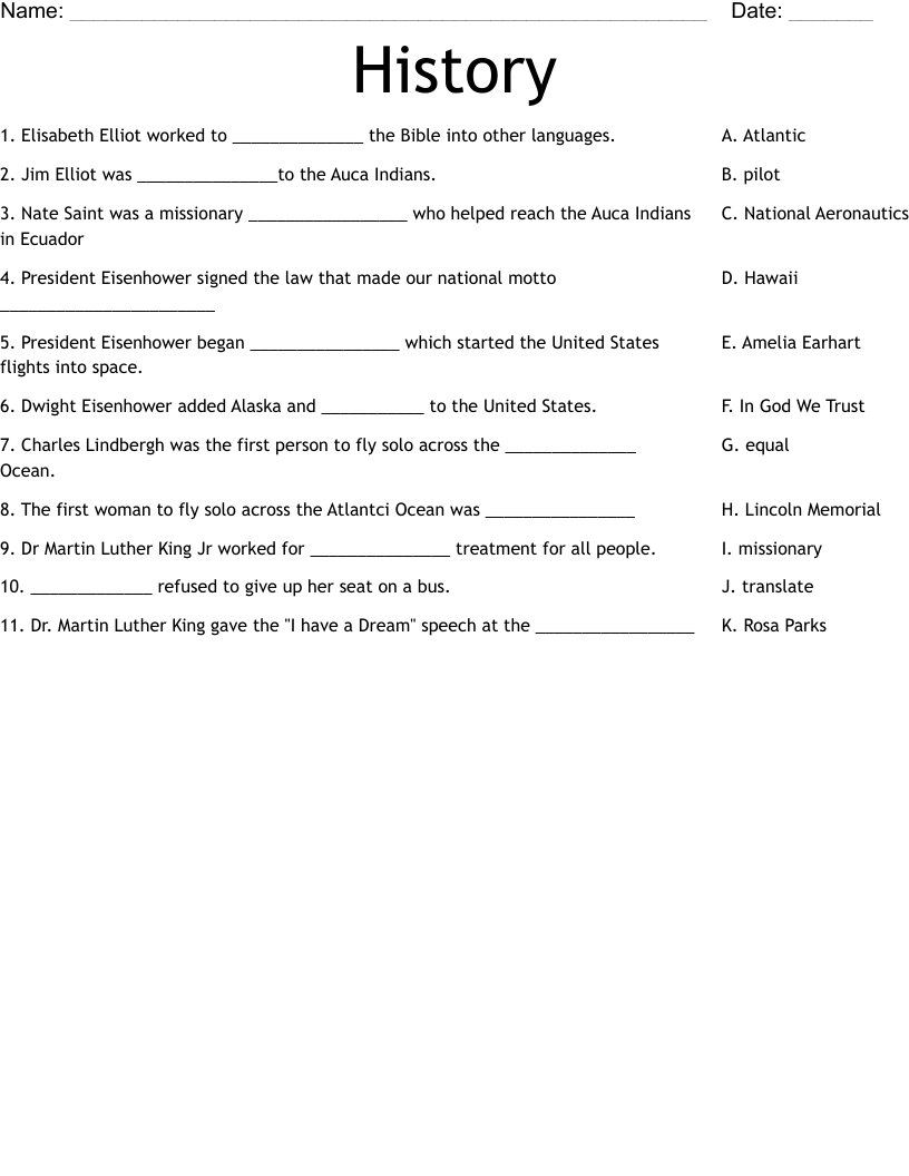 History Worksheet