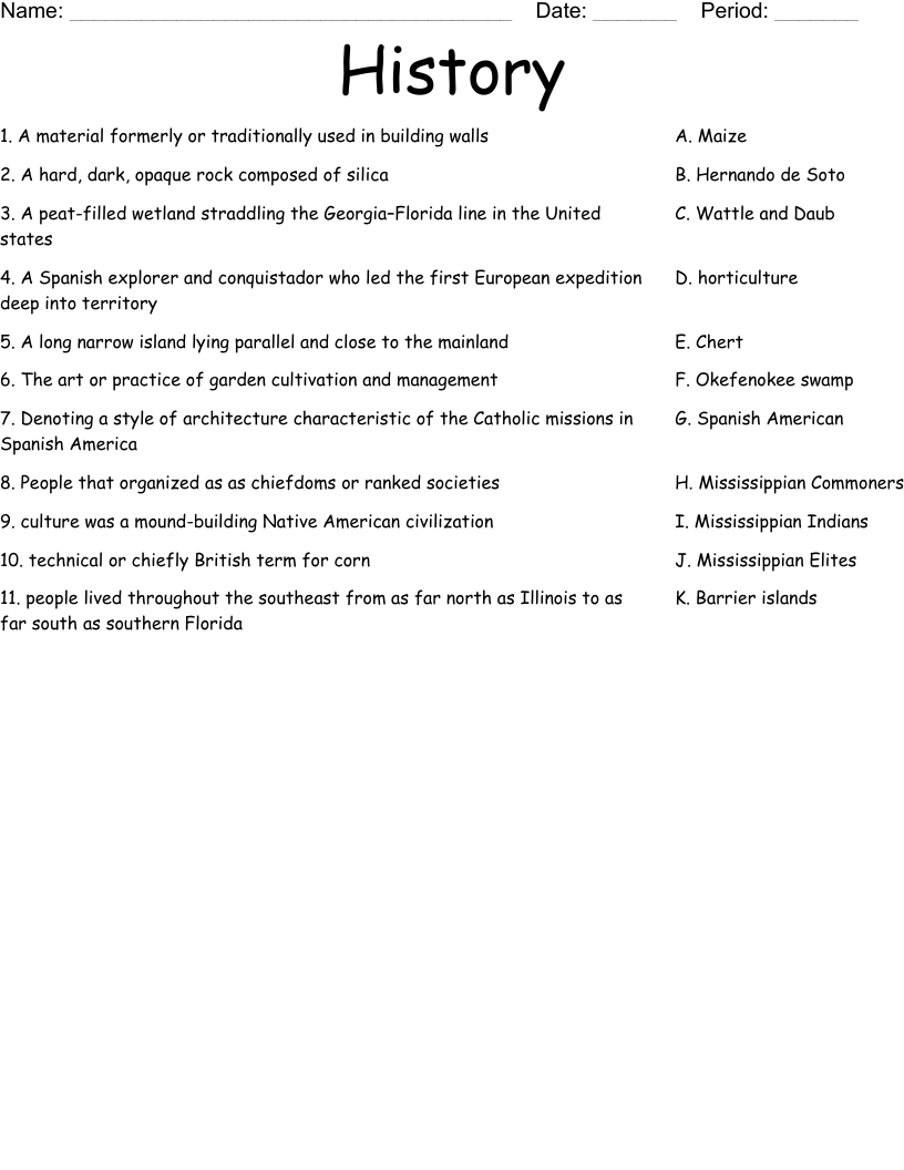 History Worksheet