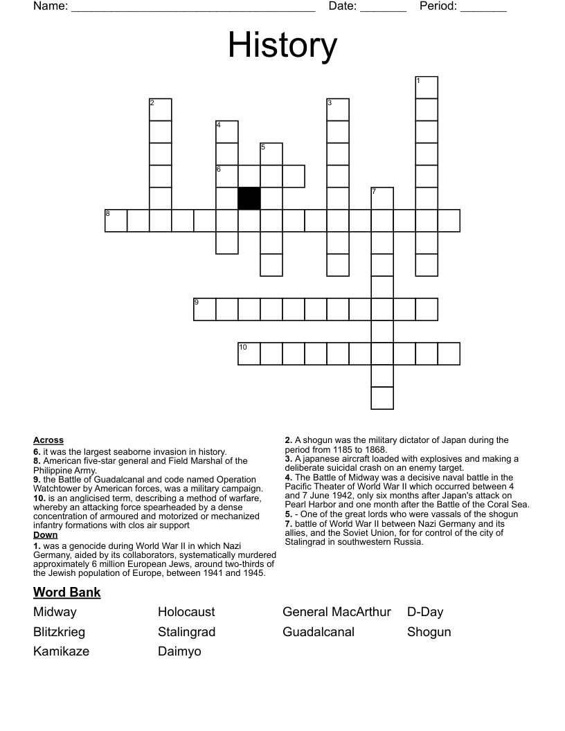 History Crossword