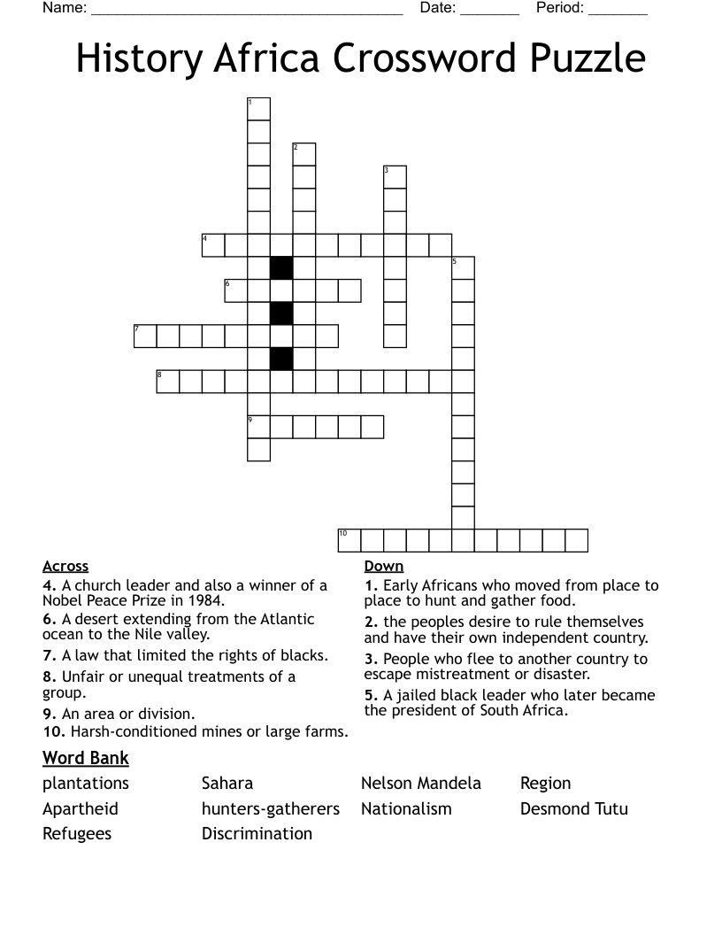 History Africa Crossword Puzzle