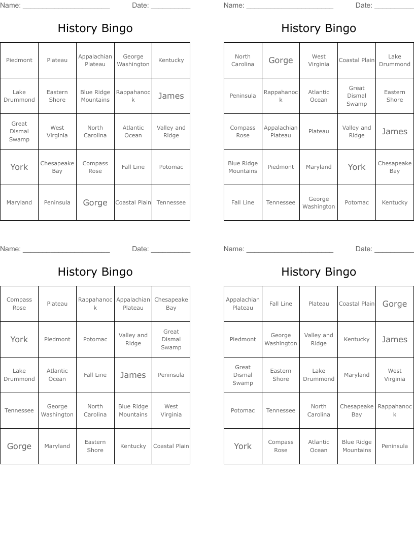 History Bingo
