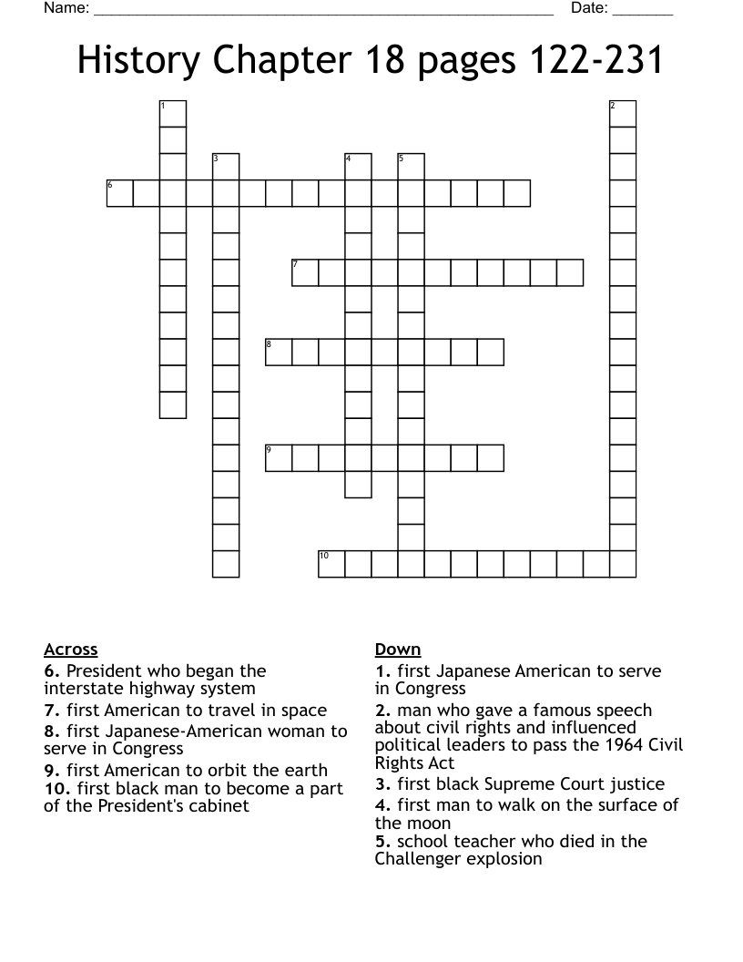 History Chapter 18 pages 122-231 Crossword