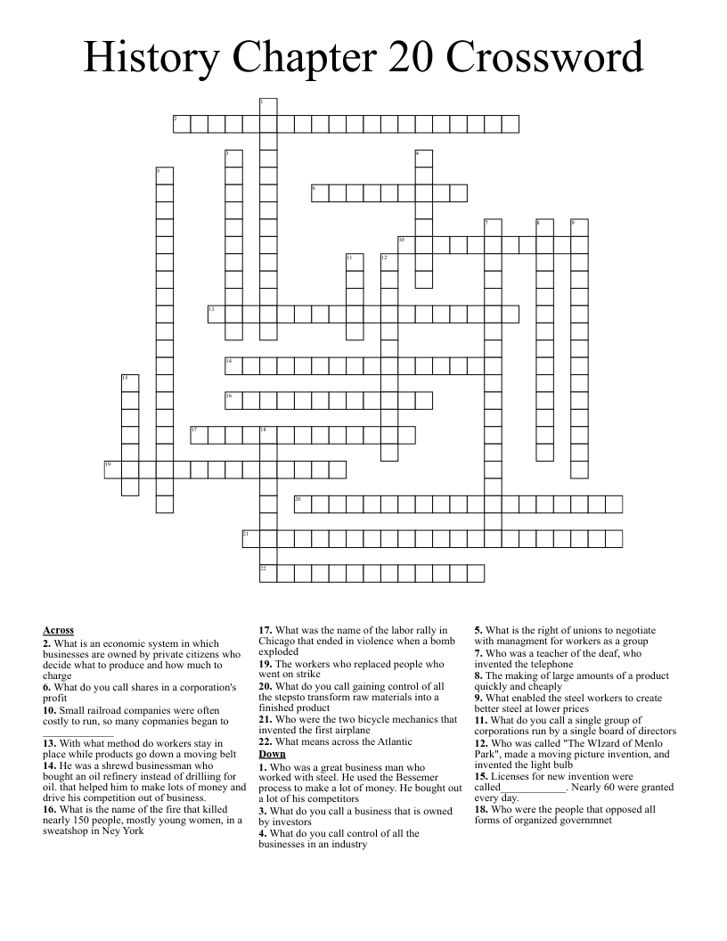 History Chapter 20 Crossword