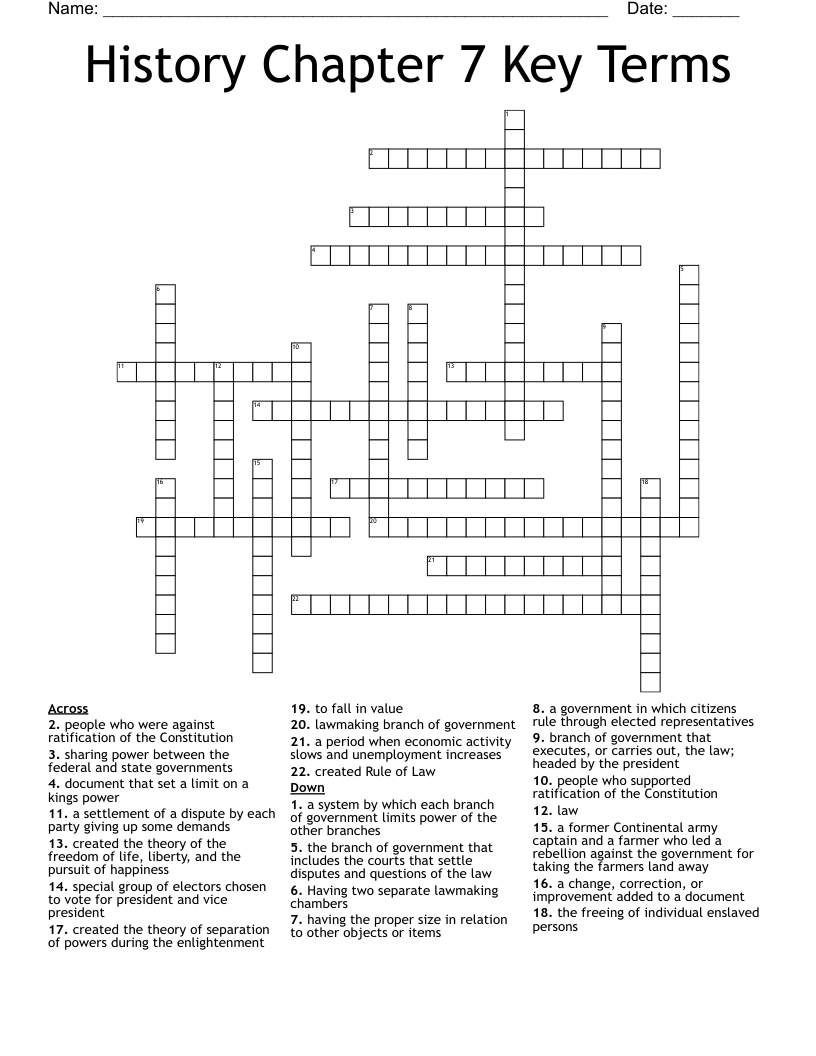History Chapter 7 Key Terms Crossword