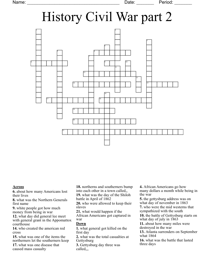 History Civil War part 2  Crossword