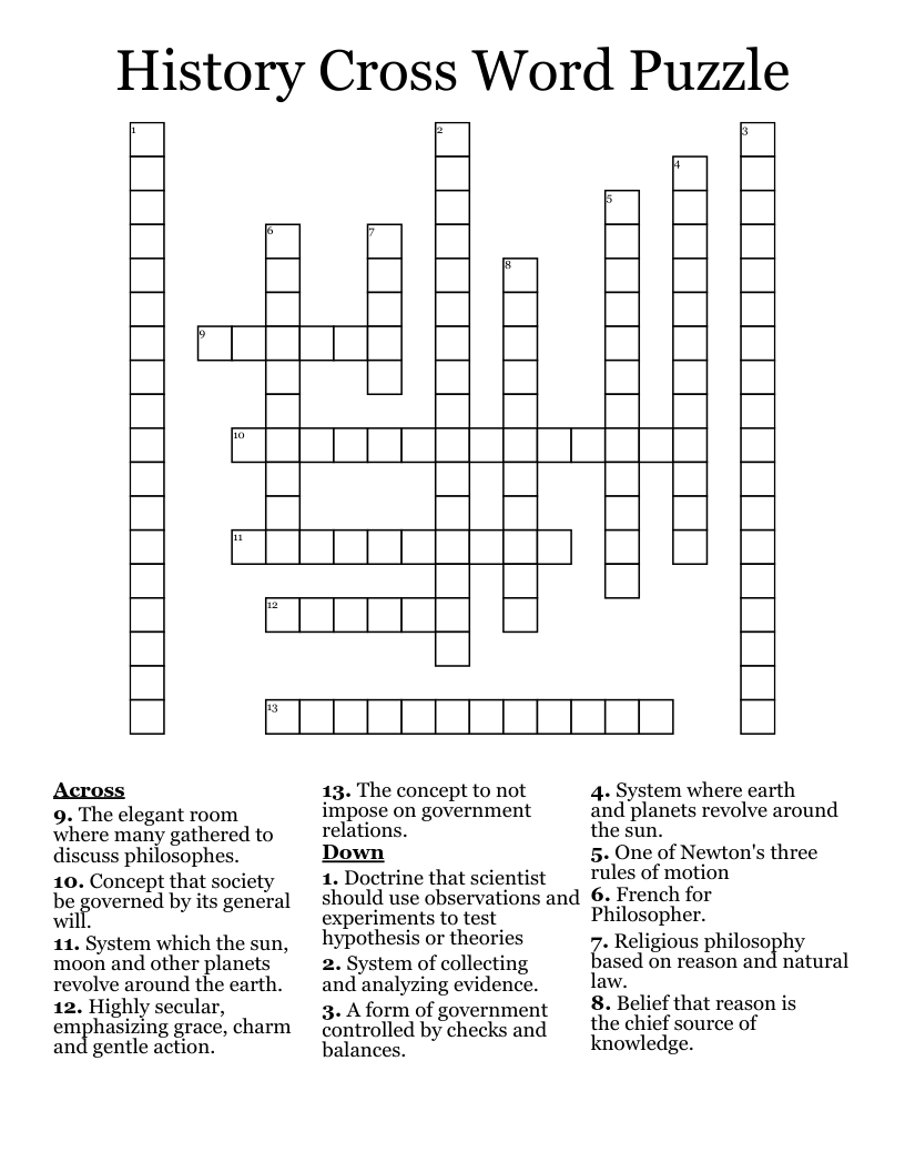 History Cross Word Puzzle