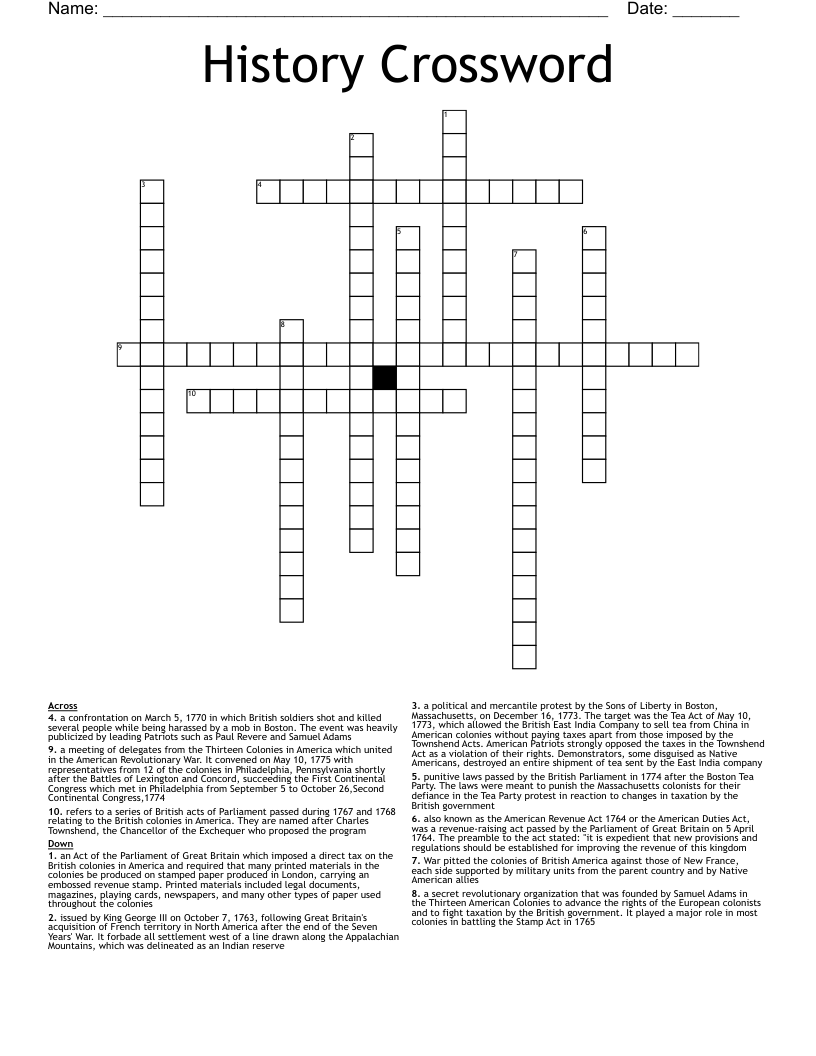 History Crossword