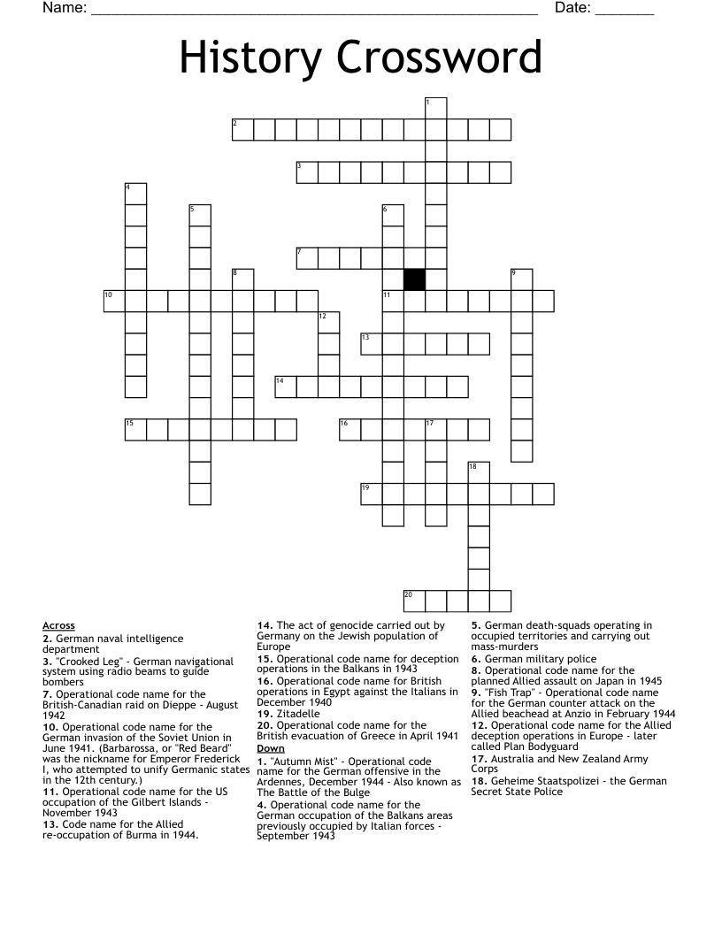 History Crossword