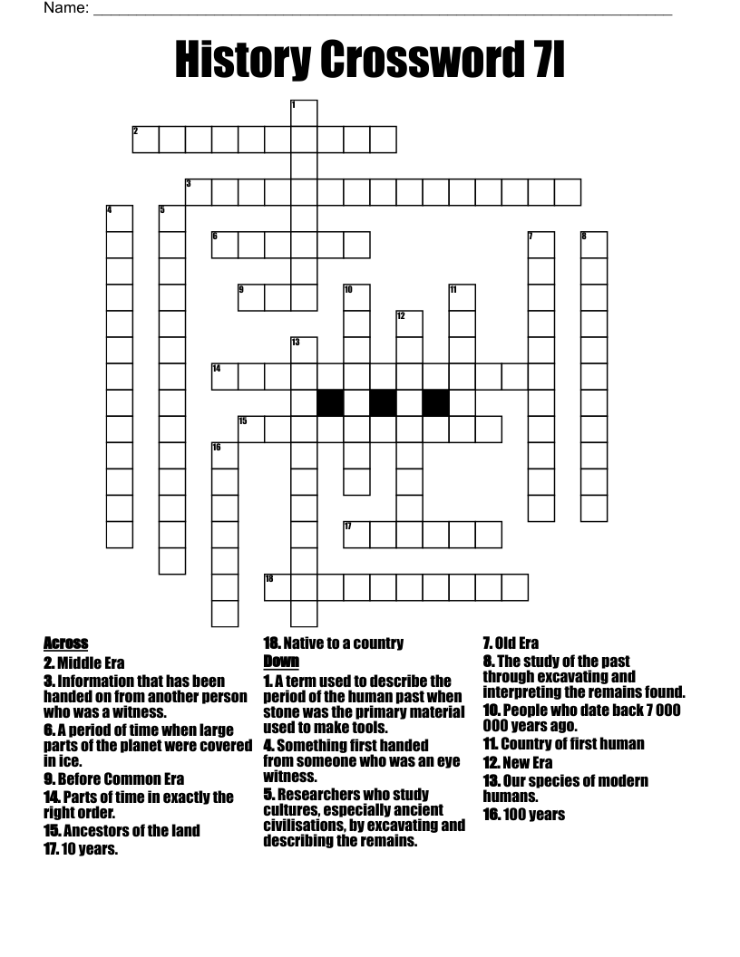 History Crossword 7I