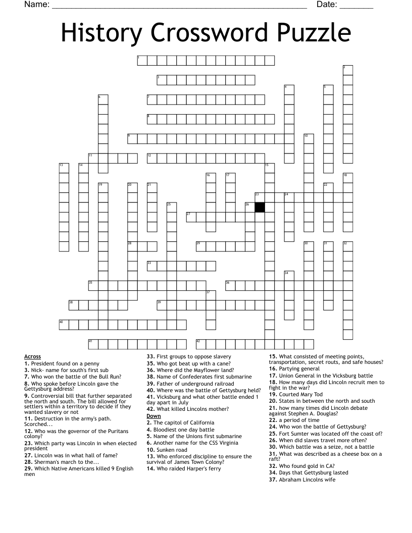History Crossword Puzzle