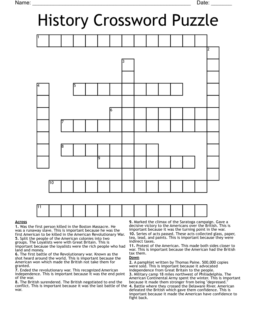 History Crossword Puzzle