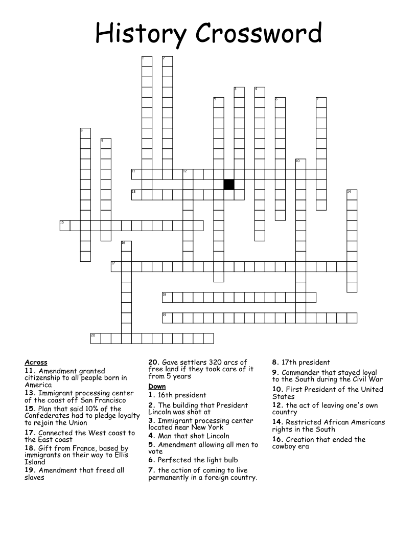 History Crossword 