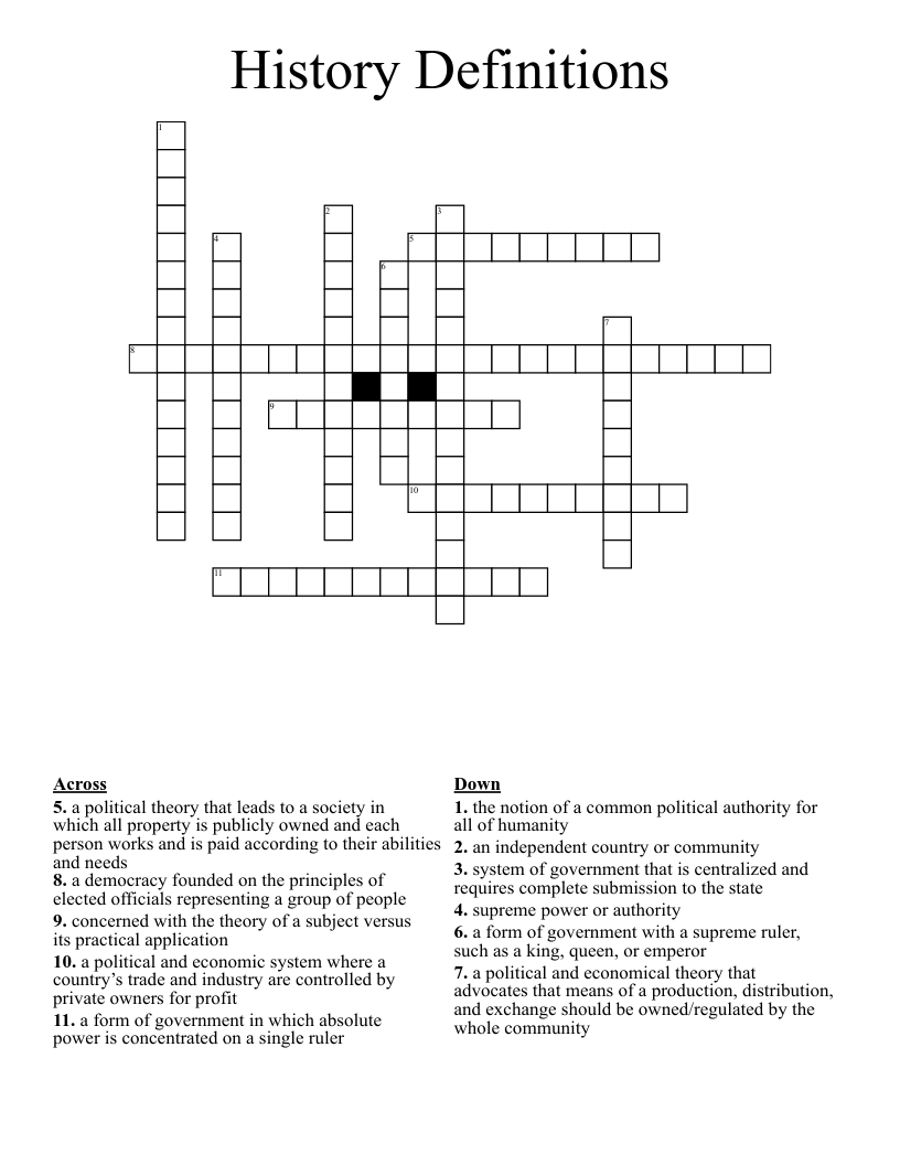 History Definitions Crossword