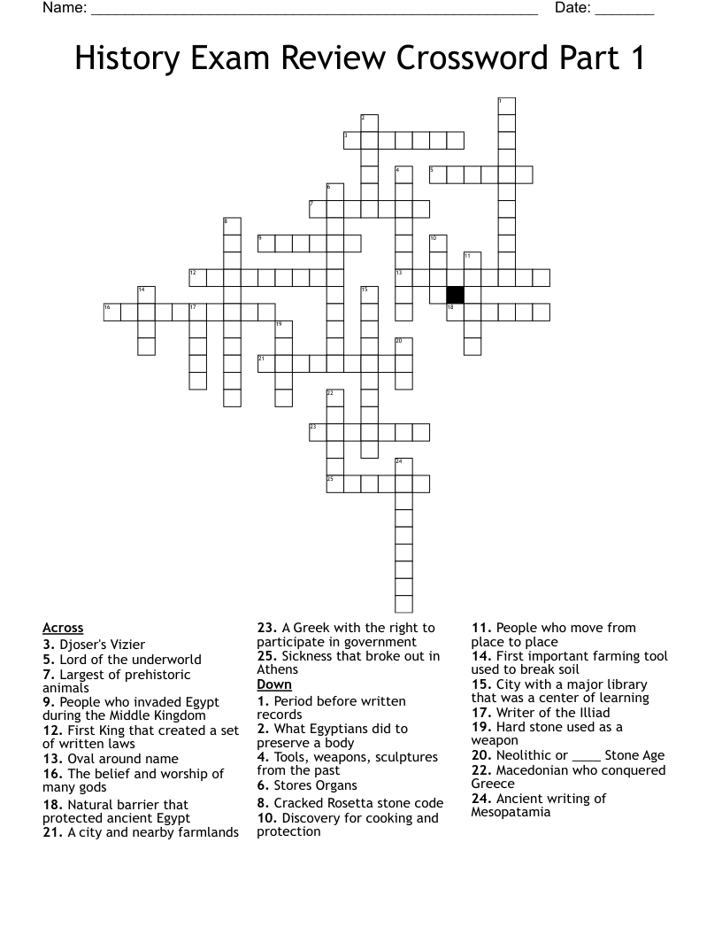 History Exam Review Crossword Part 1